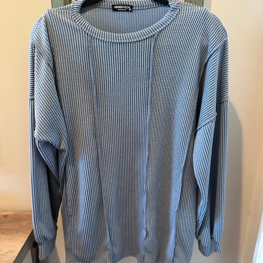 HEIMISH USA Dusty Blue Ribbed Knit Crewneck Pullover Sweater - Size M